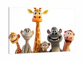 Group of animated cartoon animals in playful pose.
