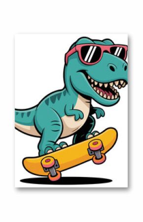 Dinosaur Skateboarding Clipart T-Rex baby dnosaur cute cartoon vector with sunglass.