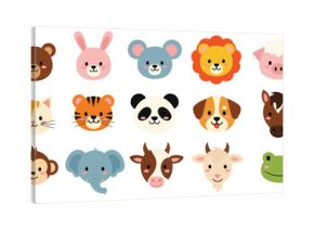 Vector illustration of set of cute cartoon animal faces isolated on white background