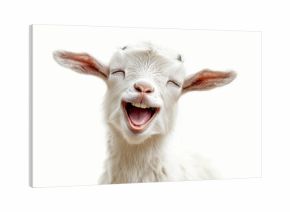Goat Isolated on White Background: Portrait of a Cute funny Goat Laughing, Lamb, Funny animals