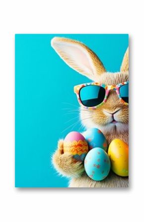 Funny Easter Bunny with Colorful Eggs