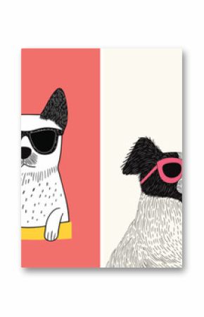 illustration set of cool summer dogs wearing sunglasses