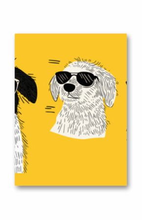illustration set of cool summer dogs wearing sunglasses