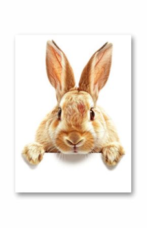 An Easter bunny rabbit peeking around a sign on transparent