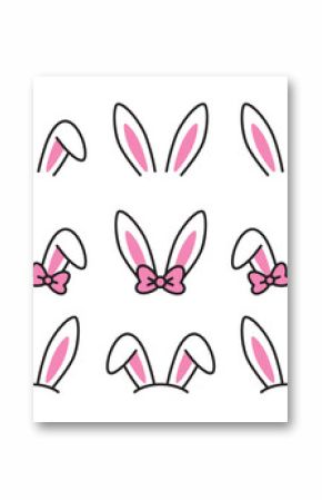 Cute Easter bunny rabbit ears vector illustration set featuring floppy and straight ears. Includes adorable bunny ears with a bow.