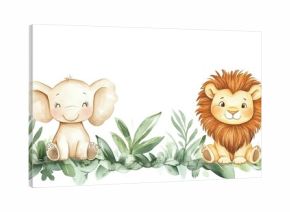 Adorable cartoon illustrations of four safari animals sitting together peacefully