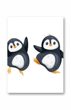 Vector set of cute little dancing penguins, clipart illustrations on a white background, simple cartoon kids' style, Antarctic animals