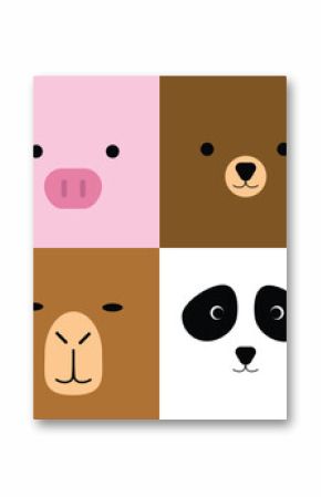 Collection of minimal animals faces in flat style