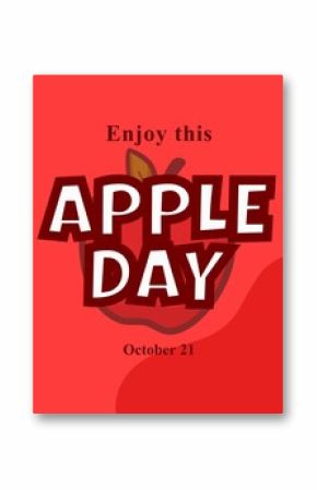 Illustration of enjoy this apple day, october 21 text with apple on red background, copy space
