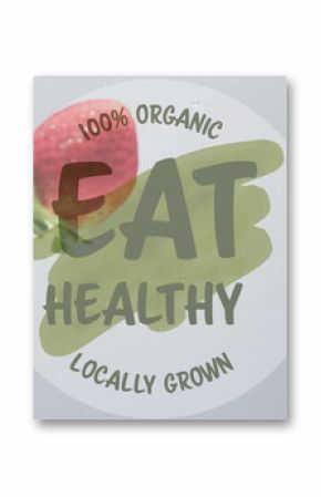 Image of eat healthy text on circle on grey background
