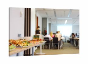 Table with cold snacks and refreshments for business meeting