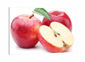 Red apple with leaf and slice.