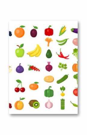 Set of fruits and vegetables. Different colorful vegetables and fruits. All kinds of green vegi and fruit for cooking meals, planting in garden.