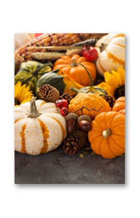 Fall still life with pumpkins and corn