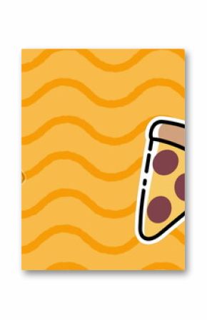 Image of pizza icons over waves on yellow background
