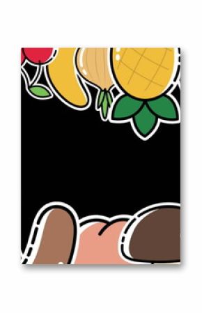 Image of vegetables and fruits frame on black background