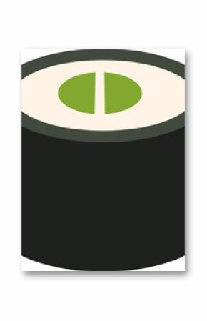 Maki sushi roll is floating in flat design, dark nori, rice, green filling, transparent background