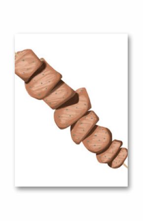 Skewered meat is being shown in flat design with grill marks, herb flecks on transparent background