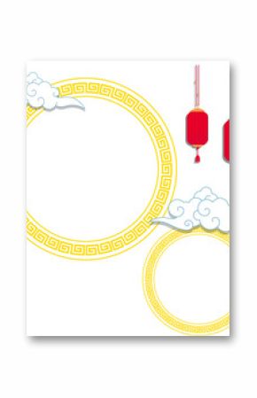 Showing Chinese New Year vector with gold frames lanterns calligraphy on transparent background