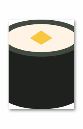 Stylized flat design sushi roll is floating on clear background, showing seaweed wrap rice filling