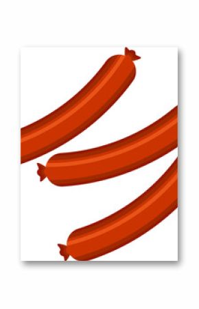 Three stylized sausages are being shown in flat design with twisted ends, transparent background