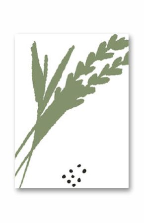 Botanical grain stalks and loose seeds are floating in flat design with transparent background