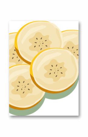 Five overlapping banana slices are floating on transparent background, showing star-shaped patterns