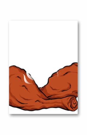 Drumstick and thigh pieces are steaming with steam swirls in flat design on transparent background