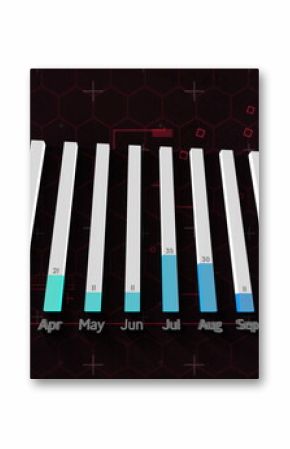 Image of bar graph showing monthly data with varying heights on dark background