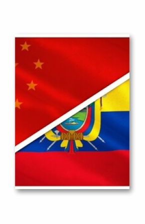 Close-up of Chinese and Ecuador flags