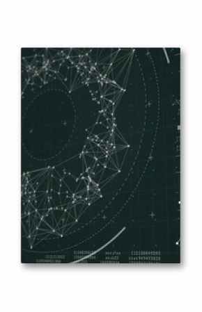 Dark flat design dashboard is displaying circular network graph, line and bar charts, scatter plots
