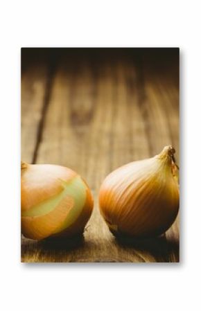 Fresh onion on wooden tables