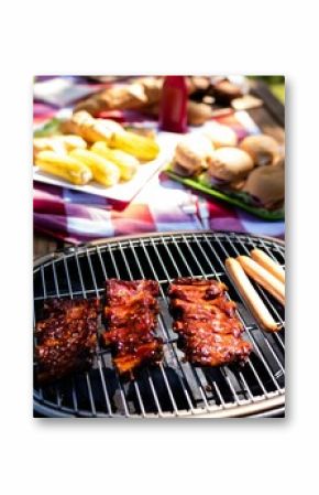 Meat and sausages on barbecue
