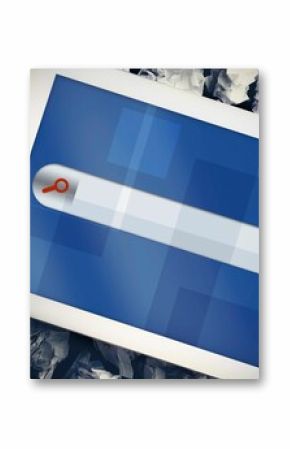 Tablet with search bar on crumpled up paper