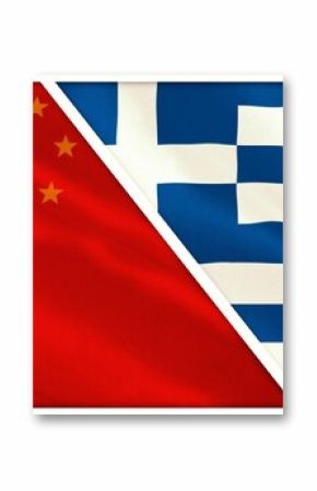 Close-up of Chinese and Greek flags