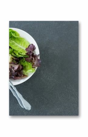 Fresh salad in bowl on stone tray