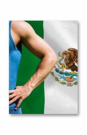 Midsection of medalist against Mexican flag