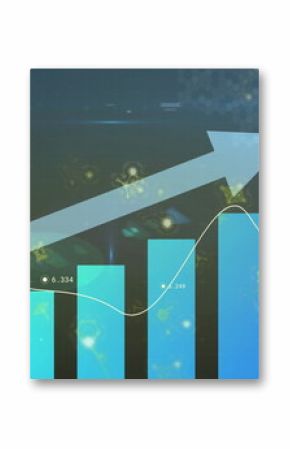 Presenting vertical bar chart illustrating rising data on digital dashboard, with molecular motifs