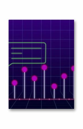 Displaying 3D bar-chart hovering over grid environment, with bars, magenta spheres, avatar bubble