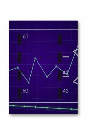 Displaying multi-segment line graph on purple grid interface, with circular markers and bar shapes