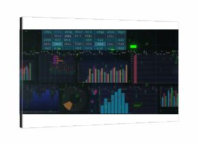 Displaying central vertical bar chart on dark dashboard, with data table and binary overlay