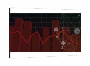 Displaying red bar graphs with overlaid line graph on digital dashboard, showing network icons