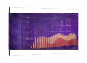 Displaying 3D bar chart in analytics interface, with gradient bars, wireframe grid and axis labels