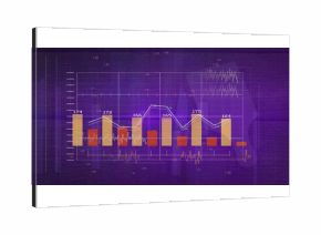 Displaying bar line chart in purple gradient, with yellow red bars and labeled white line graph