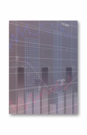 Displaying financial chart on trading interface, showing bar charts, line graphs, gridlines