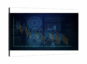 Displaying dashboard screen over circuit grid, featuring bar charts, line graph and radar circles