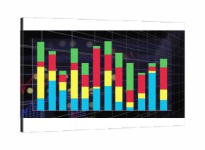 Showing eleven stacked bar columns in dashboard with 3D gridlines, axes, line graphs and markers