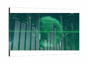 Displaying bar charts, candlestick and line graphs on trading platform showing price labels, sphere