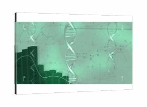 Displaying three DNA double-helix models in virtual data space with bar chart and network overlay