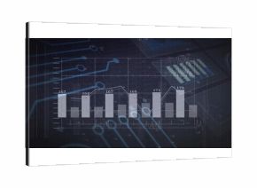 Displaying bar and line chart with points on grid, inset, circuit traces in analytics interface